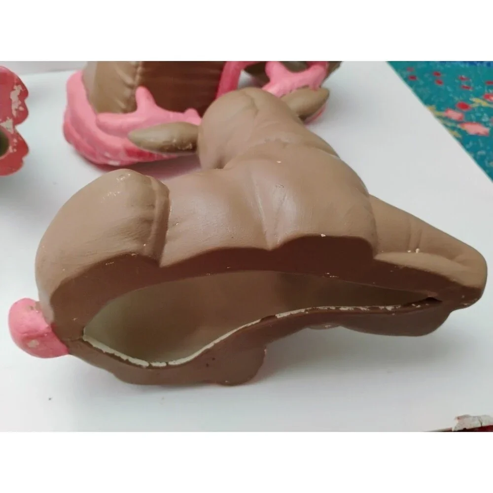 Vintage 1987 Kimple Softy Ceramic Reindeer Sleigh Set 3 Pc Quilted Pink Decor